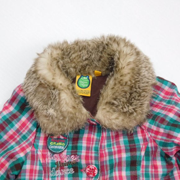Gagou Tagou Girls 18 Months Plaid Jacket Fur Trim - Picture 4 of 11